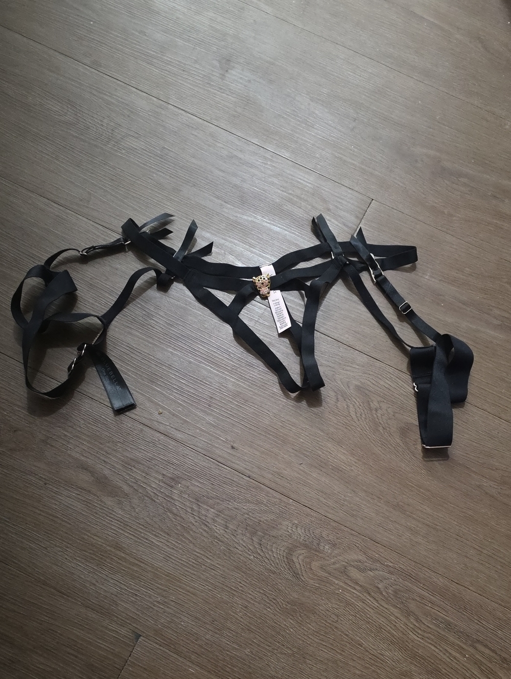 Victoria's Secret Black Strappy Body Harness with Gold Accent